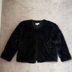 Calvin Klein Black Faux Fur 3/4 Sleeve Jacket